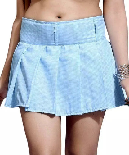 Blue Check Pleated Mini Skirt