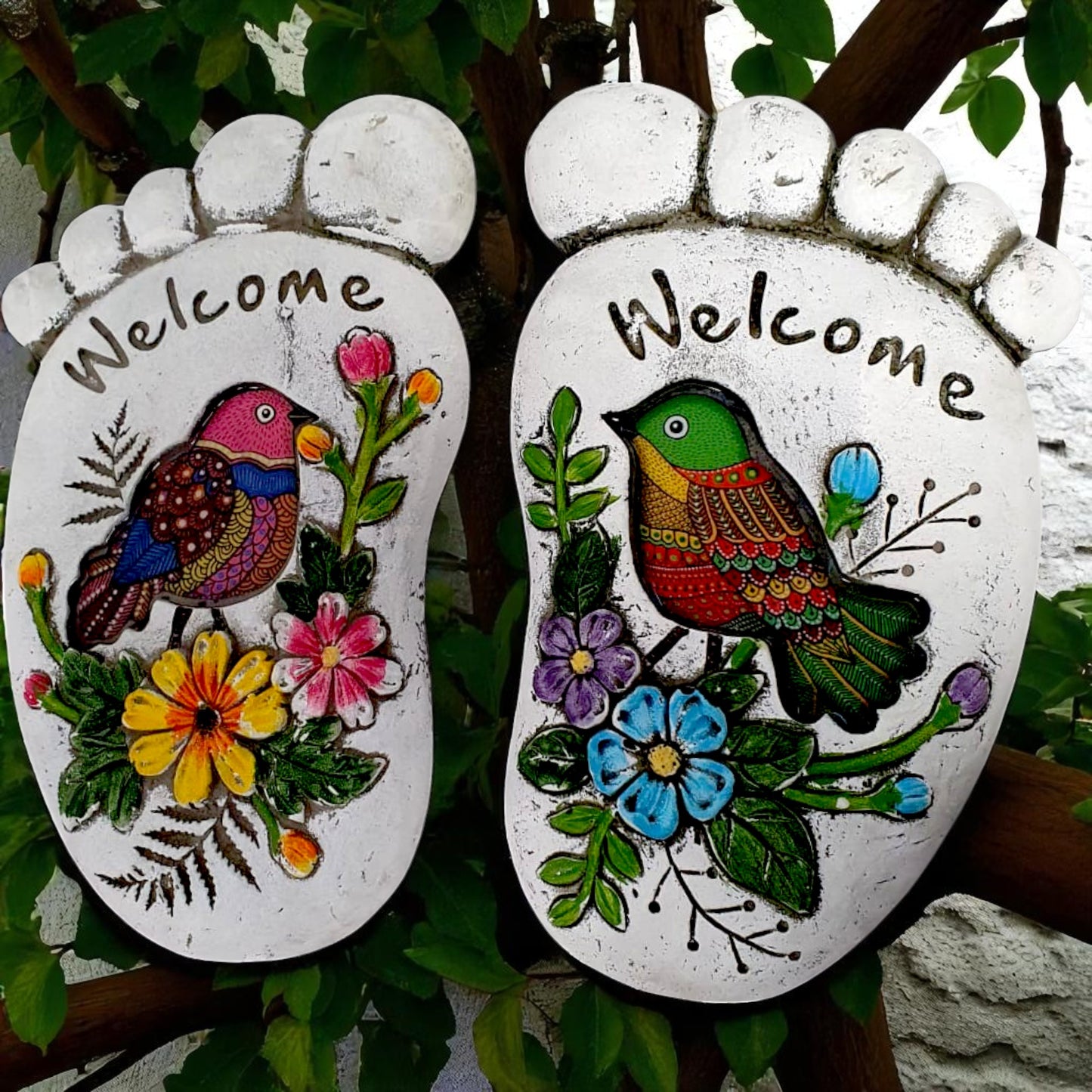 Colorful Welcome Foot Stepping Stones - A Warm Greeting for Your Garden