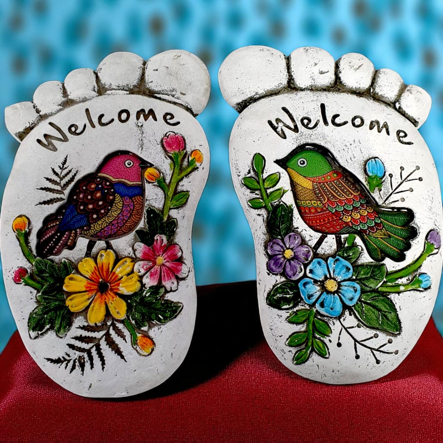 Colorful Welcome Foot Stepping Stones - A Warm Greeting for Your Garden