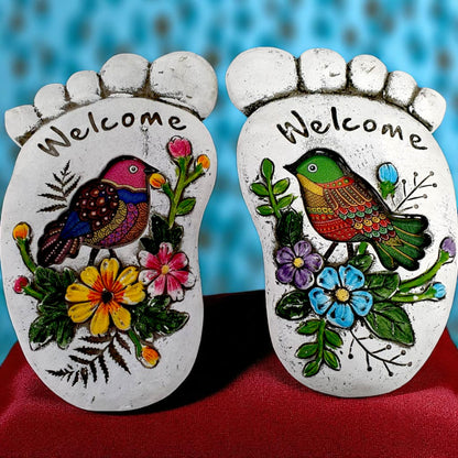 Colorful Welcome Foot Stepping Stones - A Warm Greeting for Your Garden
