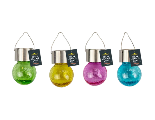 Solar Coloured Glass Crackle Ball Light  Outdoor LED Hanging Lantern Garden Solar Lights Ideal for Festive Outdoor Lighting