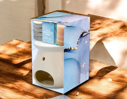 Luxury Wax Melts & Tea Light Burner Kit Home Fragrance Gift Set Relaxing Aromatherapy