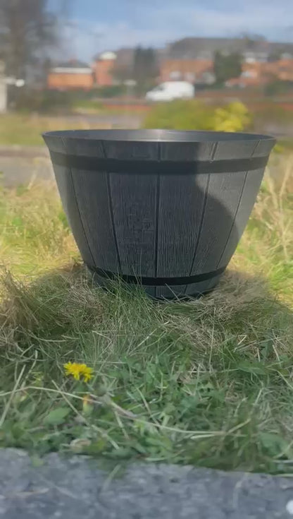 Whiskey Barrel 15" Brown Ash Planter – Rustic Garden Pot with 18.35L Capacity