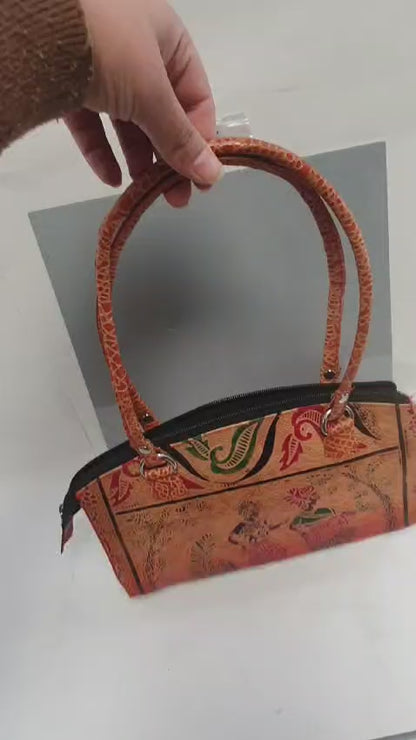 Handcrafted Leather Shoulder Bag – Ethnic Art Design, 25cm x 12cm