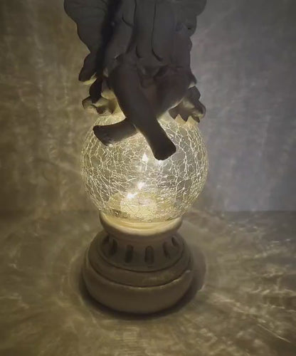 Solar Fairy Garden Statue with Crackle Glass Light – 38cm Resin Ornament