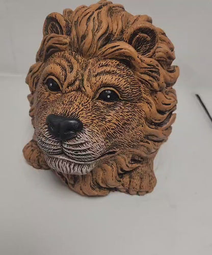 Rustic Lion Head Planter – Concrete Garden Ornament Pot – Small or Large