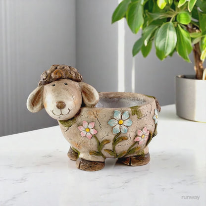 Concrete Sheep Planter 33.5cm – Flower Design Garden Pot | Indoor/Outdoor Decor