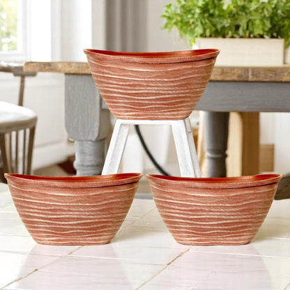 Dune Oval Planter 51cm – Powdered Brick Terracotta Plastic Pot  Lightweight Outdoor Garden Planters Single or Multipack (1, 2, 3, 4 Pots)