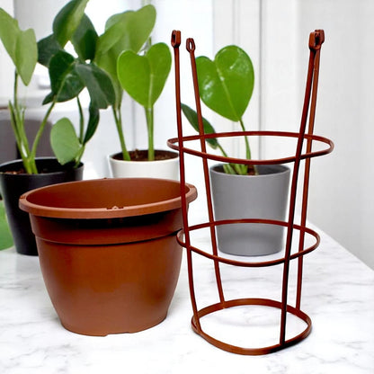 Bella 30cm Plastic Cage Planter – Terracotta Brown Pot with Support | 1/2/4 Pack