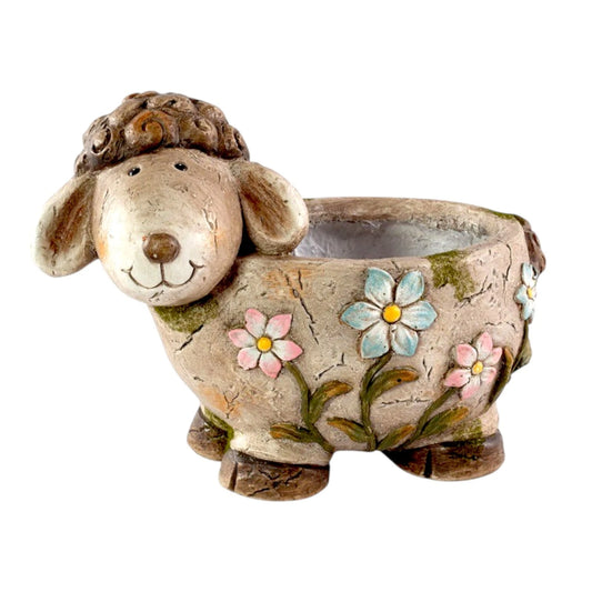 Concrete Sheep Planter 33.5cm – Flower Design Garden Pot | Indoor/Outdoor Decor