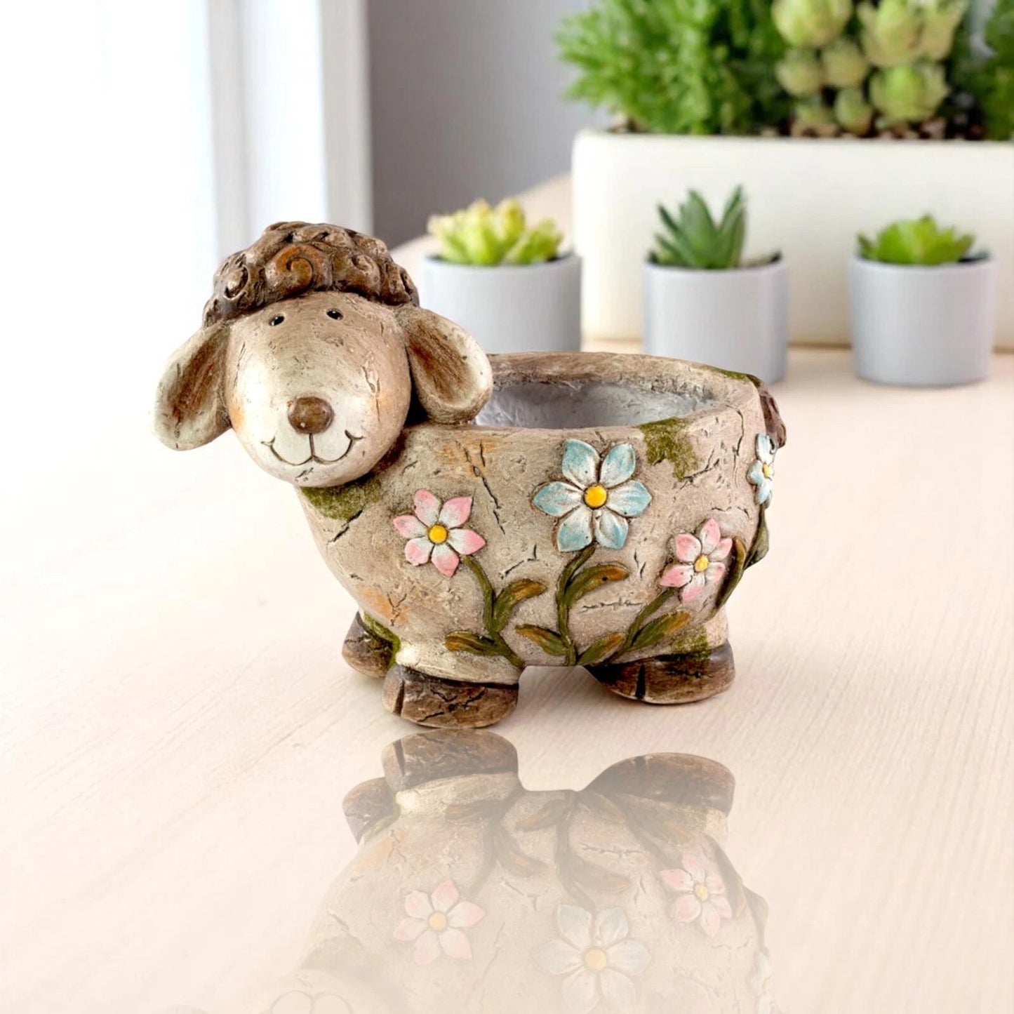 Concrete Sheep Planter 33.5cm – Flower Design Garden Pot | Indoor/Outdoor Decor