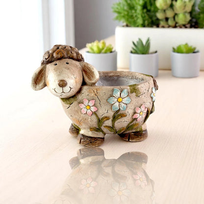 Concrete Sheep Planter 33.5cm – Flower Design Garden Pot | Indoor/Outdoor Decor