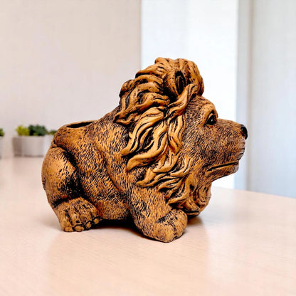 Rustic Lion Head Planter – Concrete Garden Ornament Pot – Small or Large