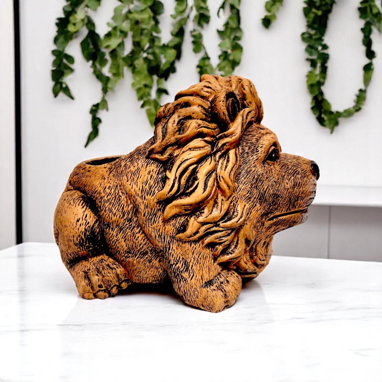 Rustic Lion Head Planter – Concrete Garden Ornament Pot – Small or Large