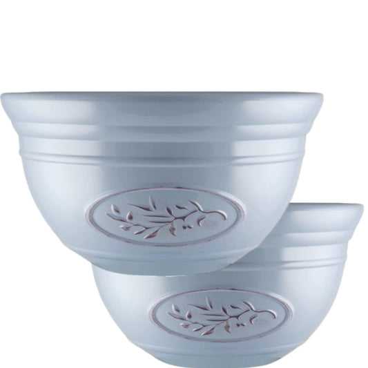 Set of 2 Vintage-Style Grey Plant Pots – Decorative Garden Planters with Embossed Olive Branch Design