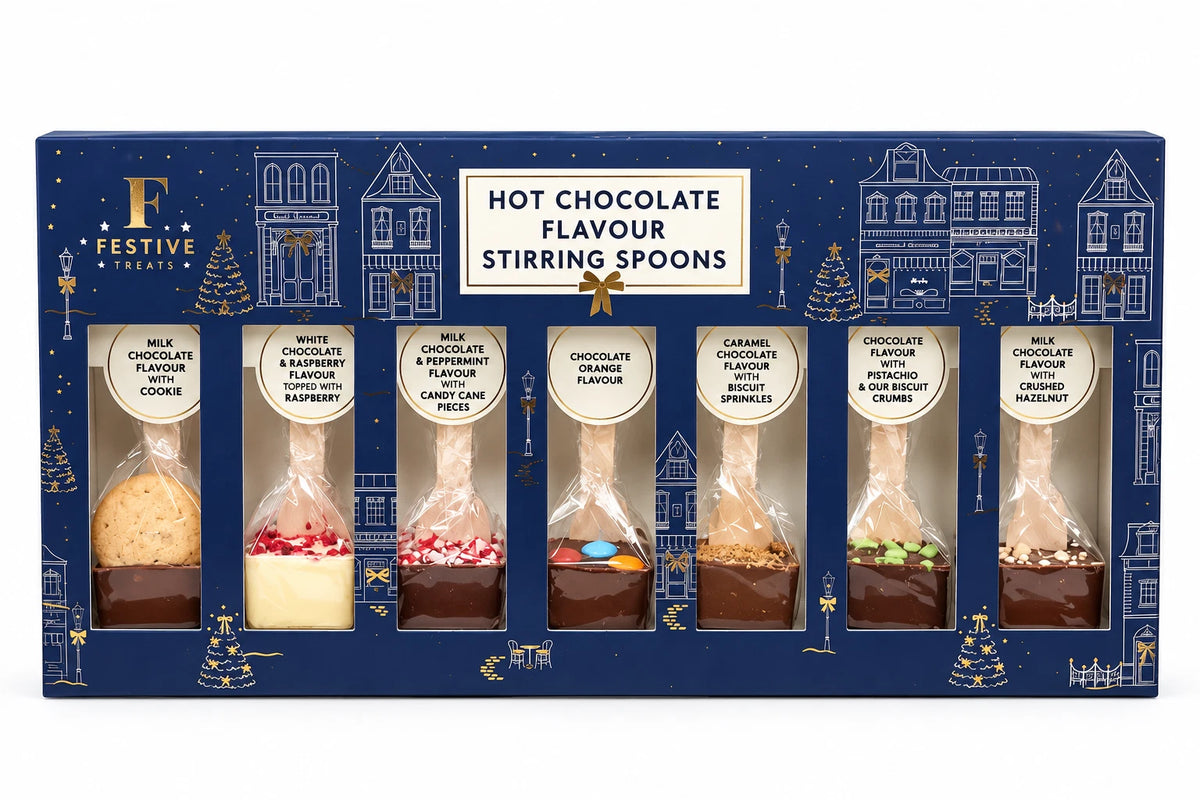 Hot Chocolate Flavour Stirring Spoons Gift Set – 7 Assorted Flavours – 280g