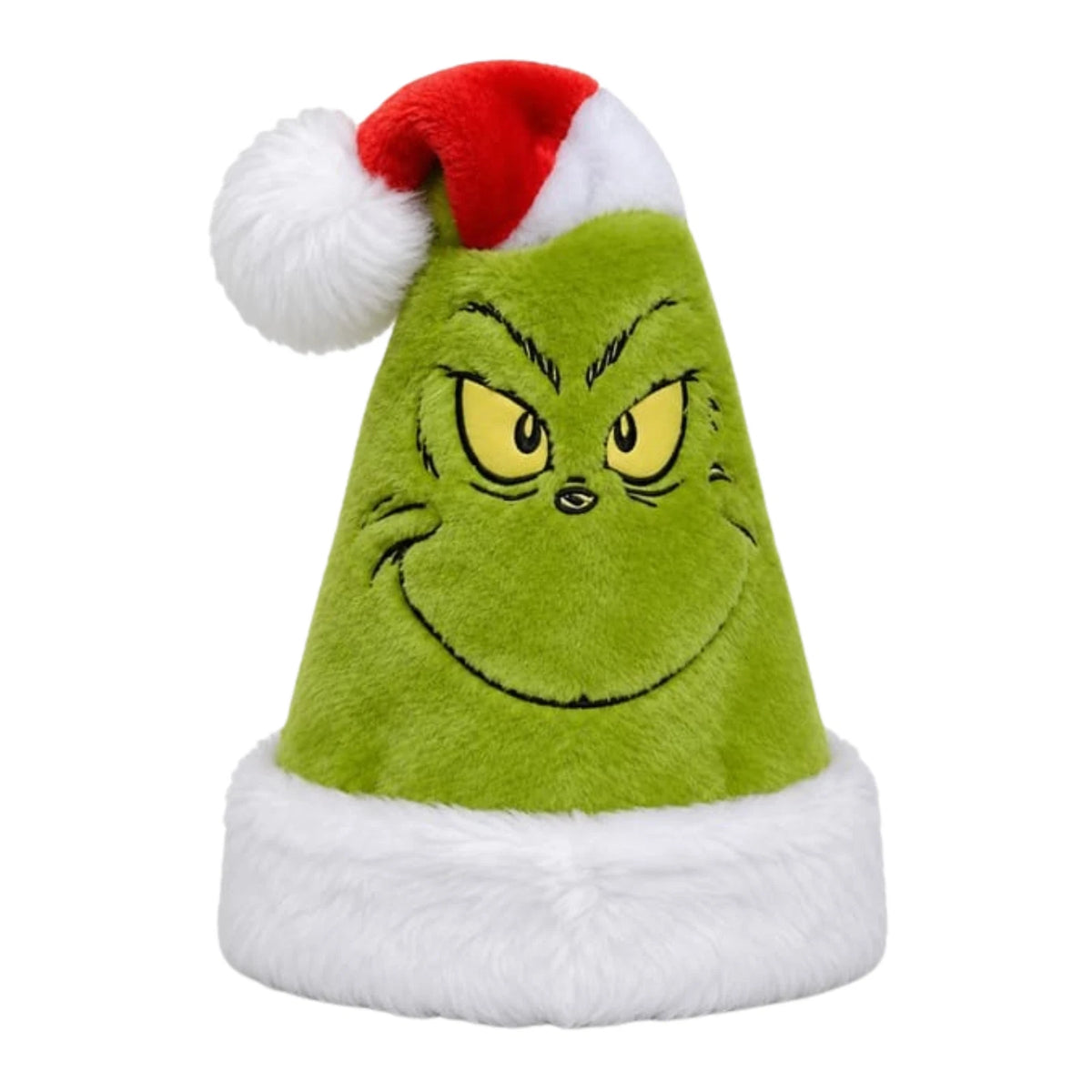 The Grinch Adult Santa Hat Green Fluffy Novelty Christmas Hat with White Trim & Pom-Pom