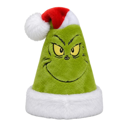 The Grinch Adult Santa Hat Green Fluffy Novelty Christmas Hat with White Trim & Pom-Pom