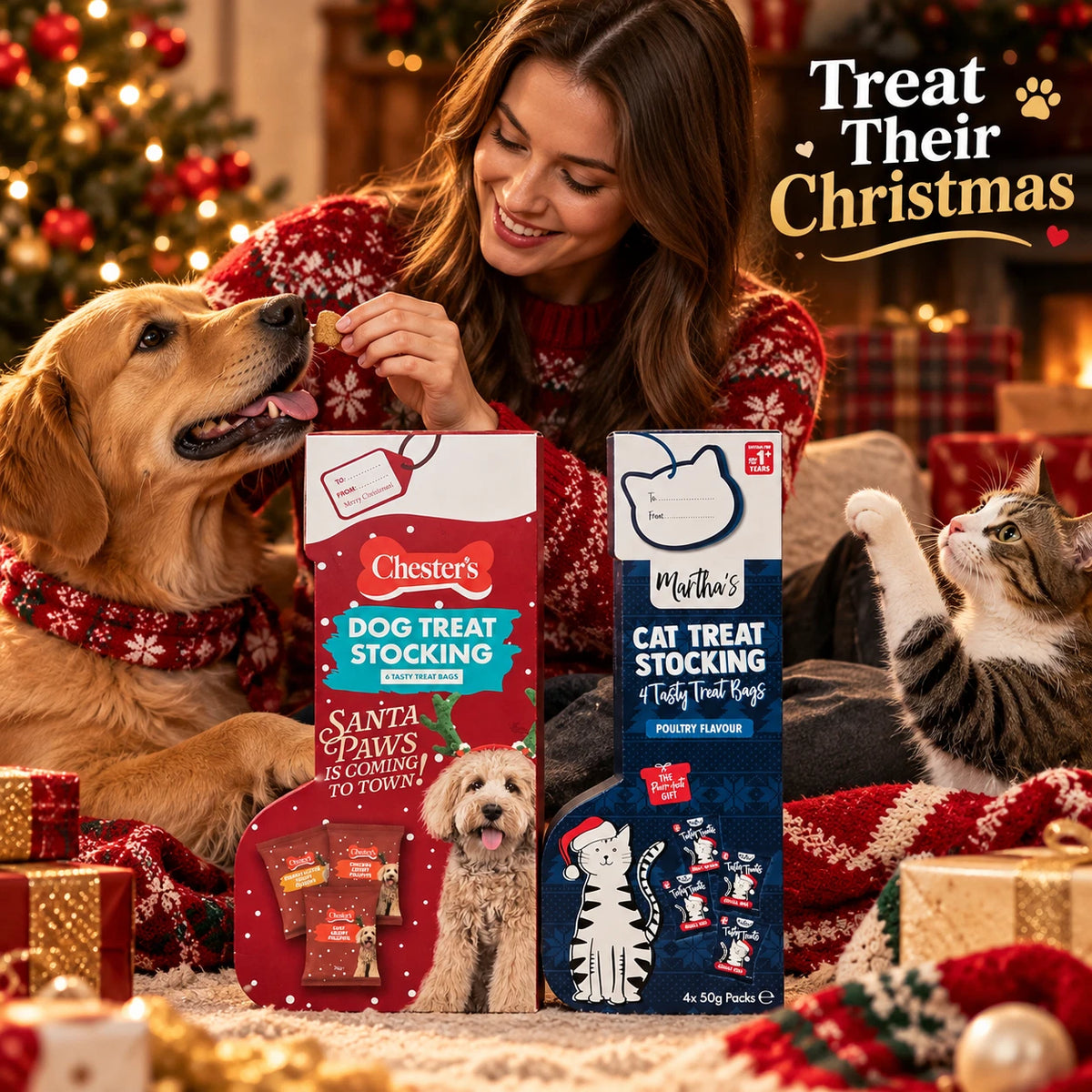 Christmas Dog & Cat Treat Stockings – Choose Dog, Cat or Both Festive Pet Gifts