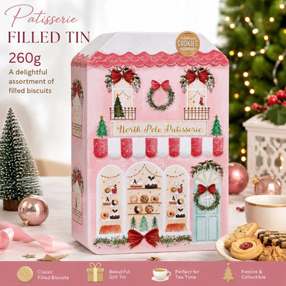Christmas Patisserie Biscuit Assortment Tin 260g – 6 Varieties in Pink Festive Gift Tin