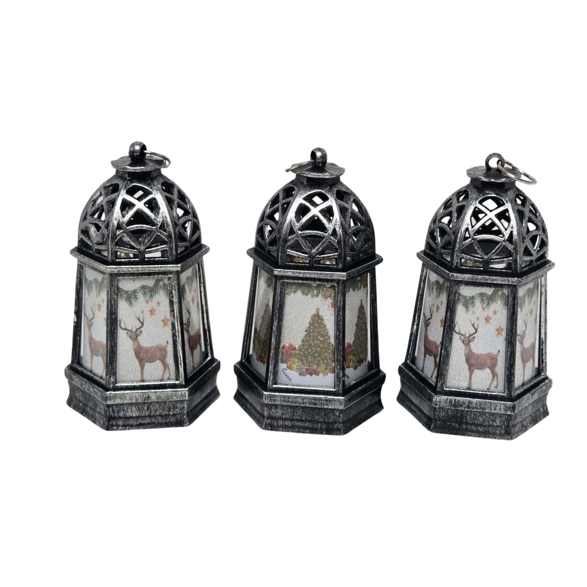 Christmas Mini LED Lanterns Pack of 3 Battery Operated Festive Lights 12cm