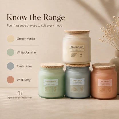 Scented Frosted Glass Jar Candle 300g – Approx. 35 Hour Burn Time – Choice of 4 Fragrances