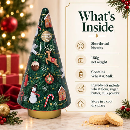 Christmas Tree Revolving Musical Tin with Shortbread Biscuits 180g – Festive Gift