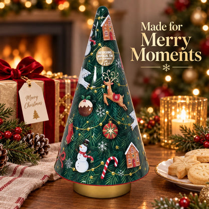 Christmas Tree Revolving Musical Tin with Shortbread Biscuits 180g – Festive Gift
