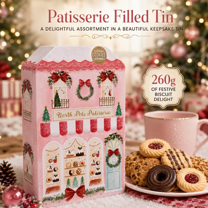 Christmas Patisserie Biscuit Assortment Tin 260g – 6 Varieties in Pink Festive Gift Tin