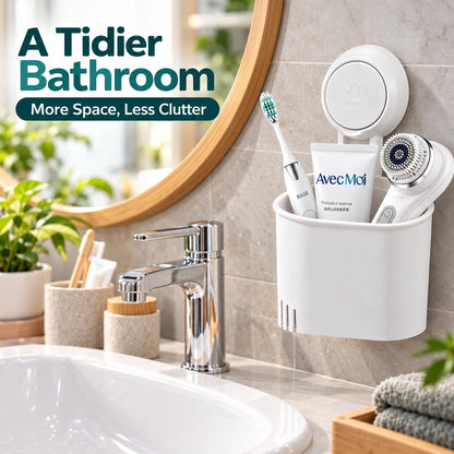 White Suction Toothbrush Holder – No Drill Wall Mounted Bathroom Organiser