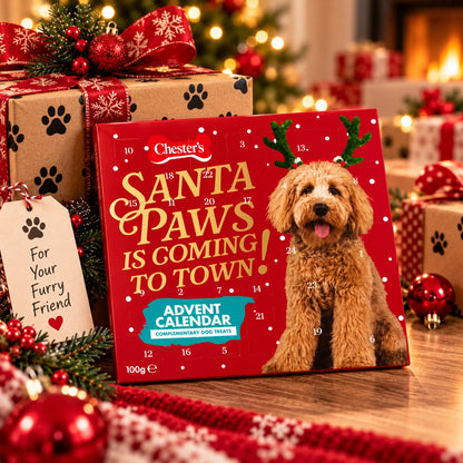 Chesters Christmas Dog Advent Calendar 100g – 24 Doors with 6 Festive Treat Varieties