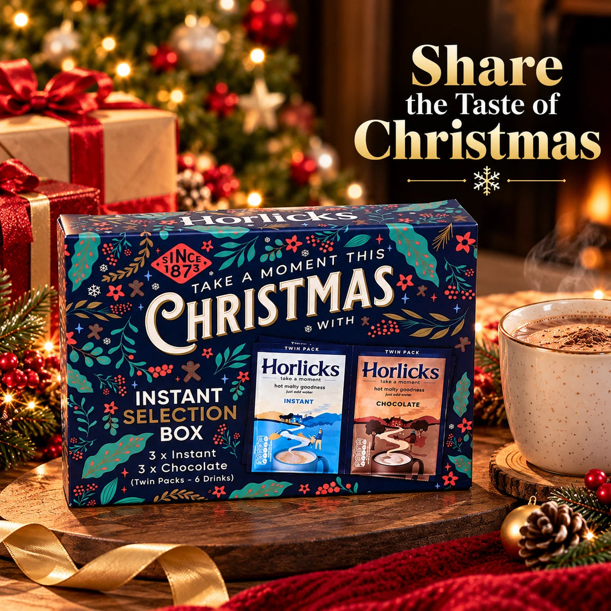 Horlicks Christmas Selection Box Original & Chocolate Malted Drinks 6 Sachets