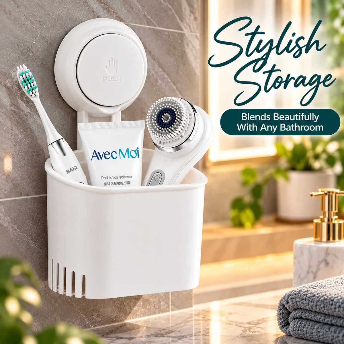 White Suction Toothbrush Holder – No Drill Wall Mounted Bathroom Organiser