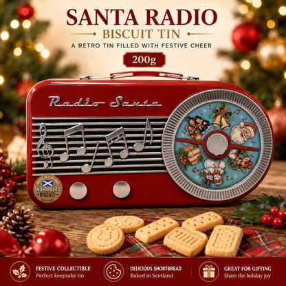 Christmas Santa Radio Shortbread Biscuit Tin 200g – Red Retro Keepsake Gift Tin