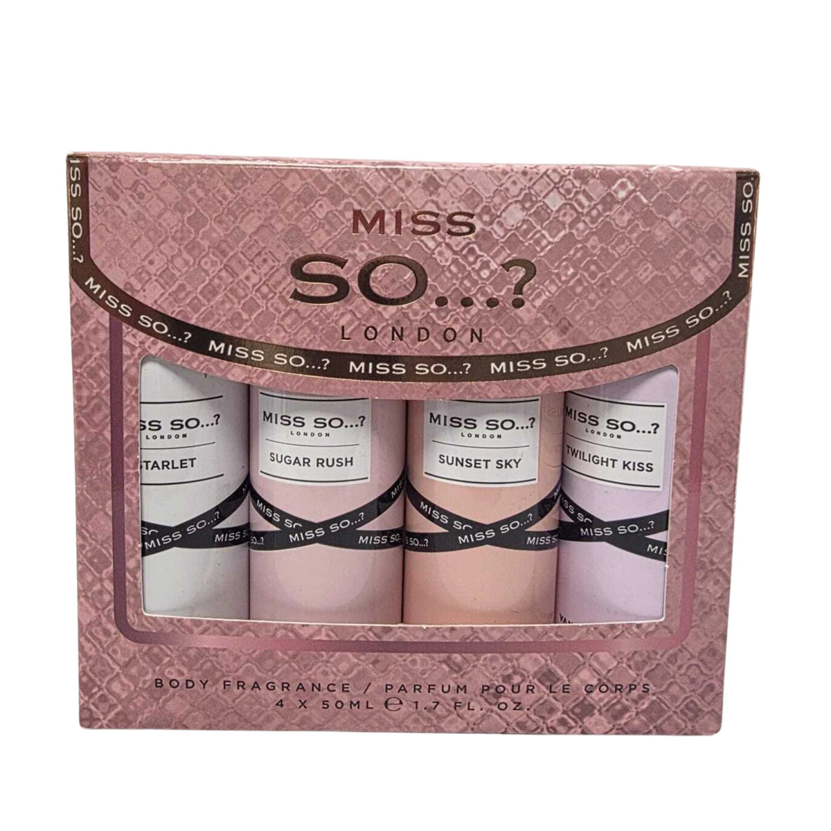 4 Piece Body Fragrance Spray Gift Set – 4 x 50ml Assorted Scents in Pink Gift Box