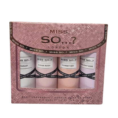 4 Piece Body Fragrance Spray Gift Set – 4 x 50ml Assorted Scents in Pink Gift Box
