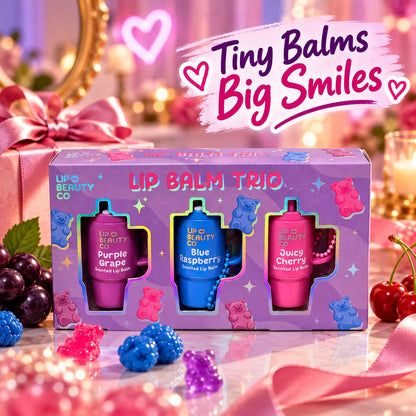 Lip Beauty Co Fruity Lip Balm Trio Gift Set – Grape, Raspberry & Cherry