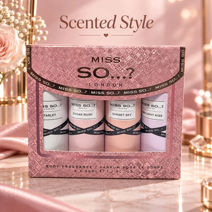4 Piece Body Fragrance Spray Gift Set – 4 x 50ml Assorted Scents in Pink Gift Box