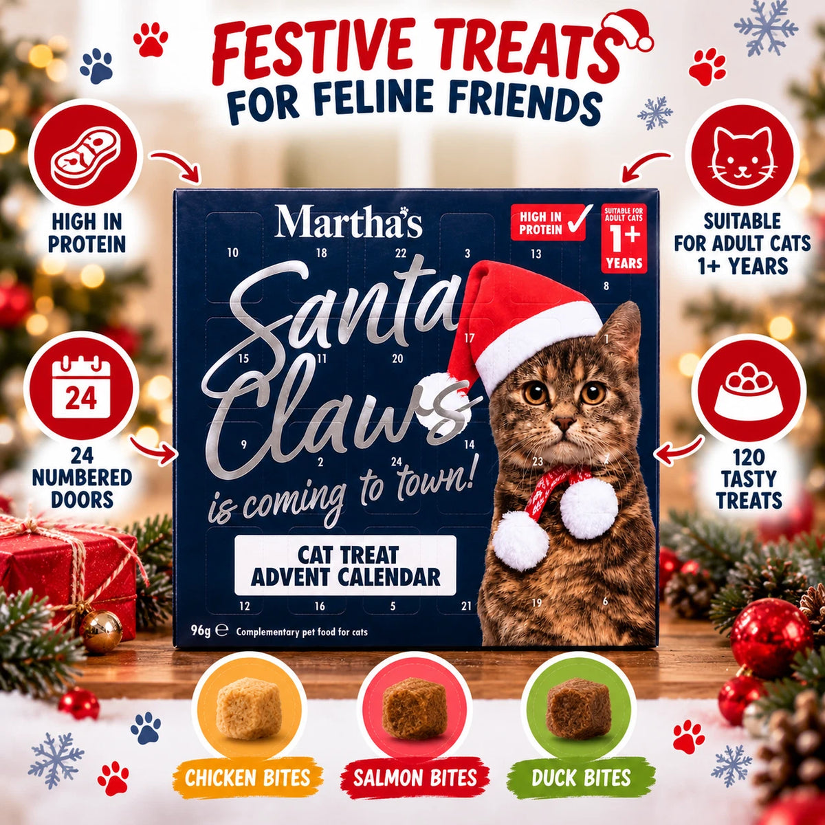Martha’s Christmas Cat Treat Advent Calendar 96g – 120 Treats in 3 Flavours