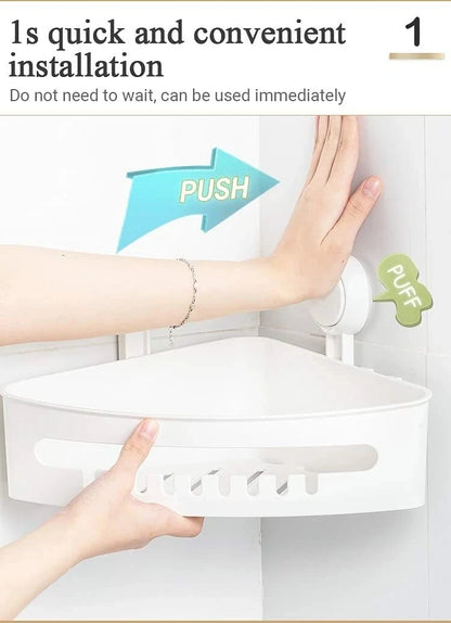 White Corner Shower Caddy with Suction Cups – No Drill Bathroom Storage Shelf