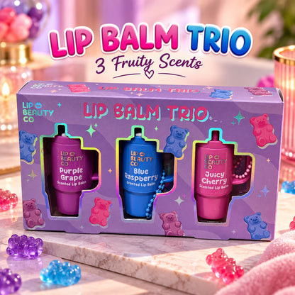 Lip Beauty Co Fruity Lip Balm Trio Gift Set – Grape, Raspberry & Cherry