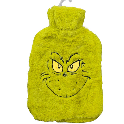 The Grinch Hot Water Bottle 1L Green Fluffy Plush Cover Christmas Gift