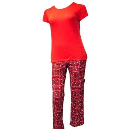 Marks & Spencer Womens Cotton Pyjama Set Red Checked Trousers UK 6–8