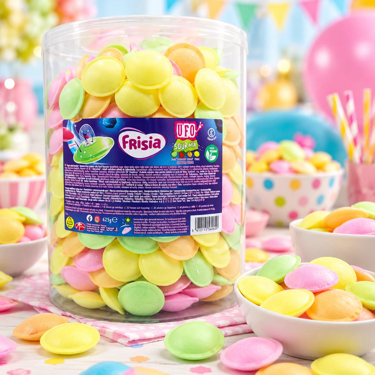 Frisia Sour Mix Flying Saucers 625g Drum – Approx. 500 Sherbet Wafer Sweets