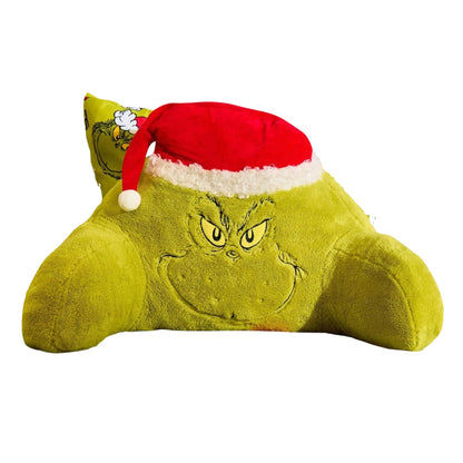 The Grinch Christmas Plush Bed Rest Pillow with Arms & Santa Hat Green Backrest Cushion 43cm