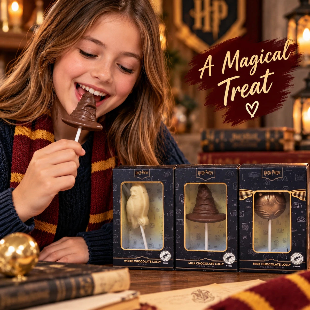 Harry Potter Chocolate Lollipop 30g | Hedwig, Sorting Hat or Golden Snitch | Boxed Sweet Gift