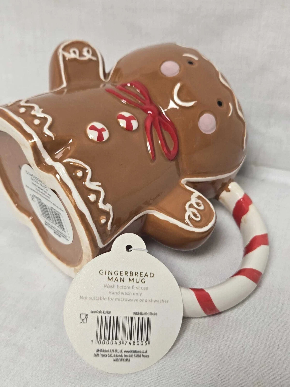 Gingerbread Man Christmas Mug with Red & White Candy Cane Handle