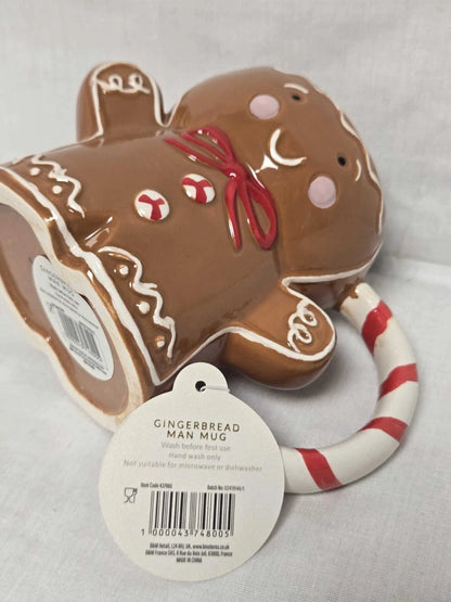Gingerbread Man Christmas Mug with Red & White Candy Cane Handle