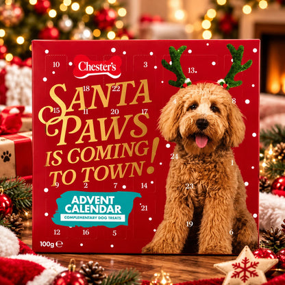 Chesters Christmas Dog Advent Calendar 100g – 24 Doors with 6 Festive Treat Varieties