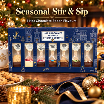 Hot Chocolate Flavour Stirring Spoons Gift Set – 7 Assorted Flavours – 280g